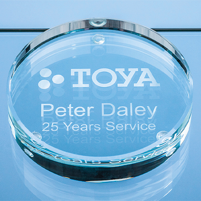 Image of 9cm x 18mm Clear Glass Round Paperweight